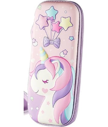 DENFE 3D Unicorn Cover Large Capacity Pencil Case Compass With Compartments, School Supply Organizer For Students, Stationery Box, Cosmetic Zip Pouch Bag (1 Unit, Canvas, Multicolor)