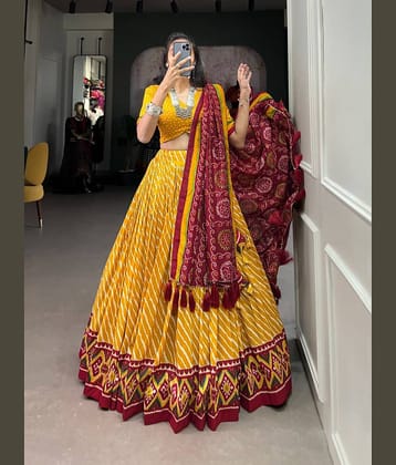 KRISHU ETHNICS Yellow Silk Blends Circular Semi Stitched Lehenga