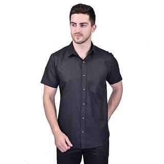 PrintCulture Men Solid Casual Black Shirt