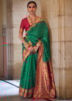 Spring Green Woven Paithani Silk Saree