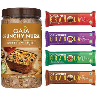 GAIA Muesli Nutty Delight 1 KG,Granola bar Assorted pack of 4 X 50 Gm Jar (5 x 0.24 kg)