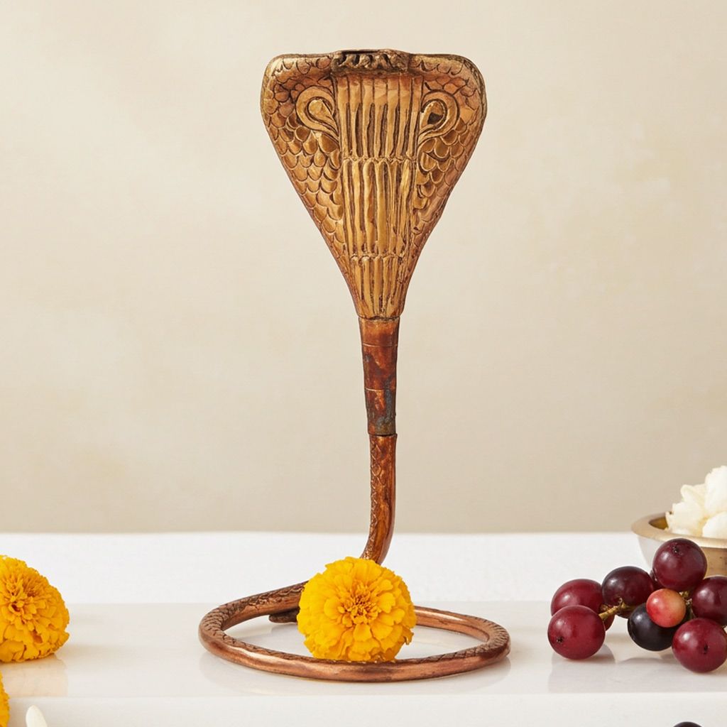 Copper Panch Mukhi Naga Dev � Temple Shivling Ornament, 19 Inch, Height : 19 Inch (ZMAS312 F)