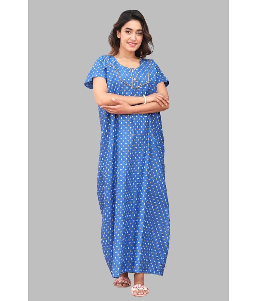 G4Girl Blue Cotton Women's Nightwear Nighty & Night Gowns ( Pack of 1 )