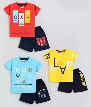 DIAMOND EXPORTER Pack of 3 Baby Boys Cotton Blend T-Shirt & Shorts Set ( Multicolor )