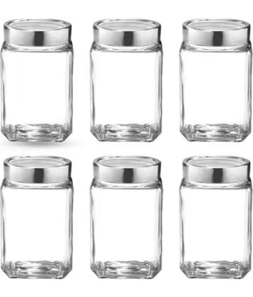 skwaion Glass Silver Spice Container ( Set of 6 )