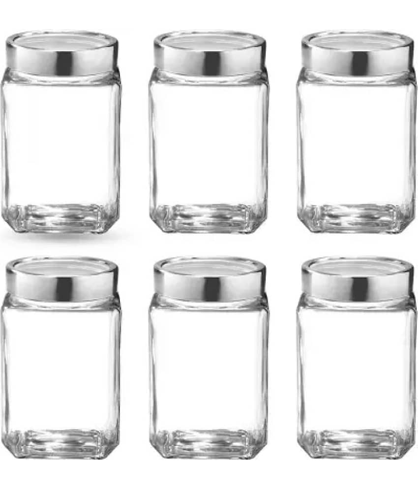 skwaion Glass Silver Spice Container ( Set of 6 )