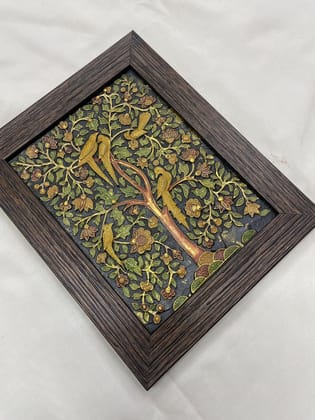 Wooden Framed Wall Art, Tree of Life Design, Hand Carved, Multicolor, Decorative Panel, Traditional Size (20 * 25cm)