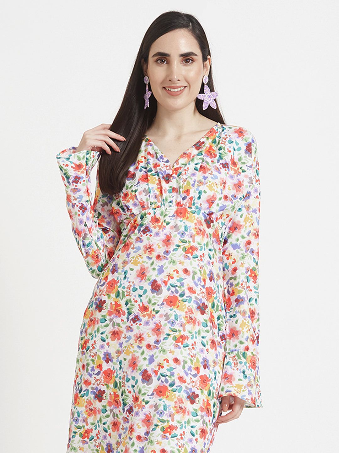 Premium Micro Digital Print  Maxi Dress With Slash Pocket-S