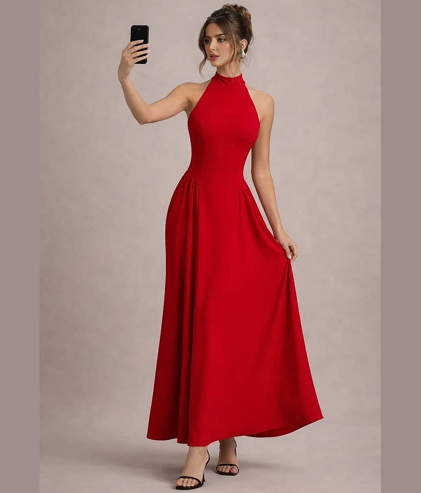 Traquila Women Lycra Fit & Flare Dress ( Red )