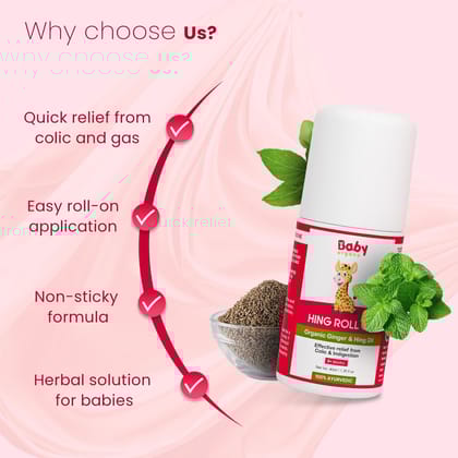BabyOrgano Ayurvedic Hing Roll on & Eucalyptus Oil Natural Cold Relief Roll on - Each 40ml Combo 