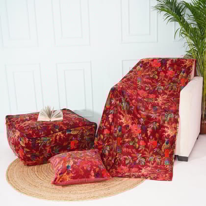 Birds of Paradise Velvet Sofa throw only- Maroon