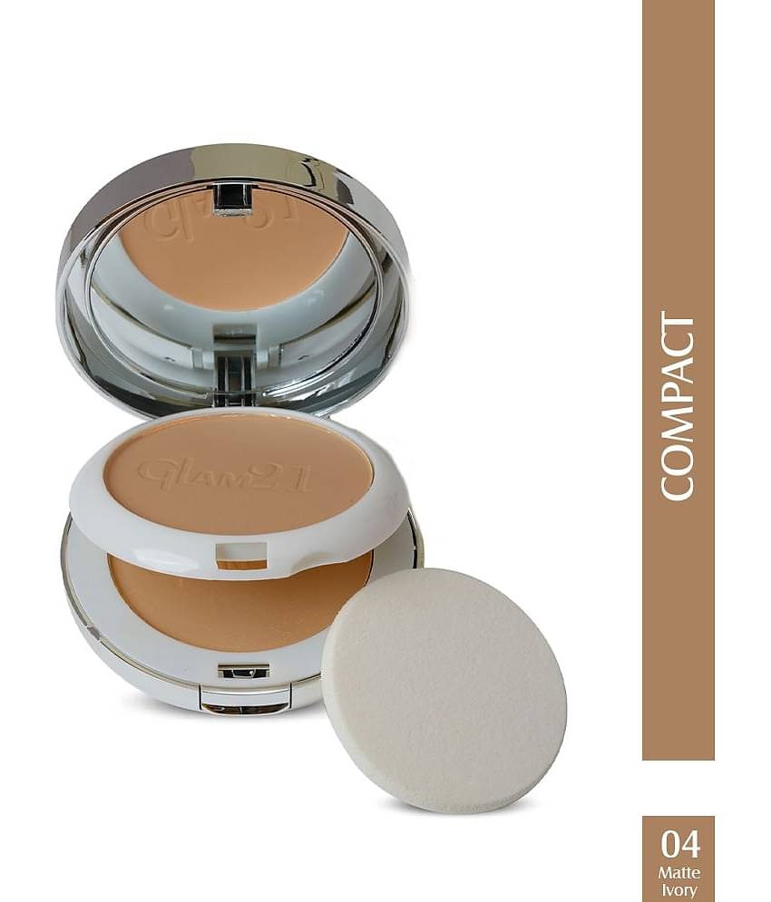 Glam21 "2 In 1" HD Compact Powder Oil Free Formula with 12hrs Stay Matte Finish 20gm Matte Ivory-04