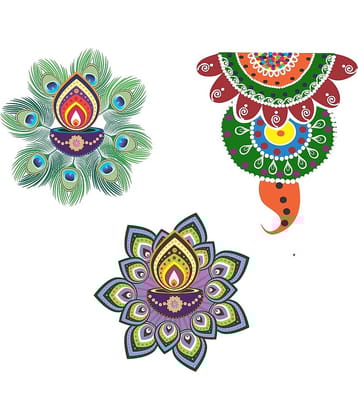Asmi Collection Floor Art Beautiful Diya Rangoli Floor Sticker ( 60 x 60 cms )