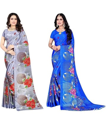 LEELAVATI Crepe Printed Saree With Unstitched Blouse Piece ( Multicolor )