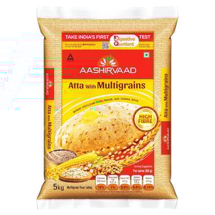 Aashirvaad Atta With Multigrains, The High Fibre Atta, 5Kg Pack OF 3