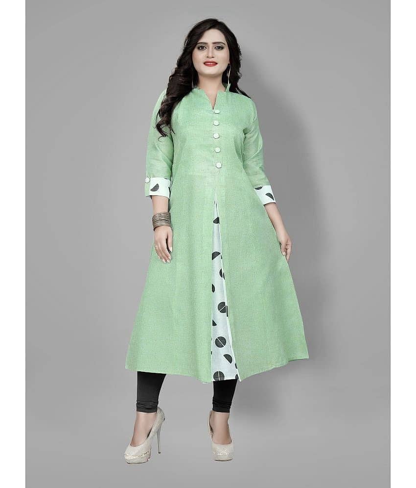 RIAANA - Green Cotton Women's Front Slit Kurti ( Pack of 1 )