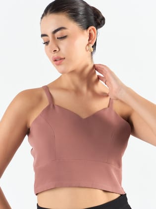Dusty Peach Classic Cropped Bustier In Stretchable Fabric-XS