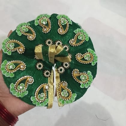DHRUVINSRI Pooja Article,laddu Gopal Heavy beautiful GREEN FLORAL Stone Studded Gawn,Choli & PAGDI Set for SIZE:03, Divine,Religious,Traditional,Deity, Dress,Balgopal,Krishnaji, kanhaji,Thakurji-1 Set