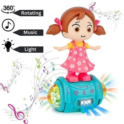 Dancing Girl Toy | 360 Degree Rotating Flashing Lights Music Bump n Go Action | Ages 2+