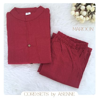 Katha Work - Maroon - Cord Set - Pure Cotton-38 - M