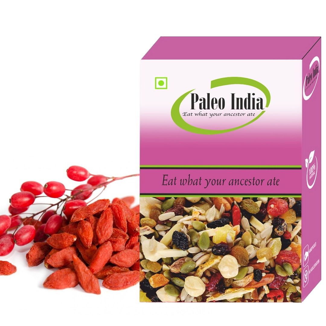 Paleo India 250gm Dried Goji Berries| 100% Natural No Additives| Premium Goji berry| High in Vitamin C & Fiber| Premium Quality for Snacking