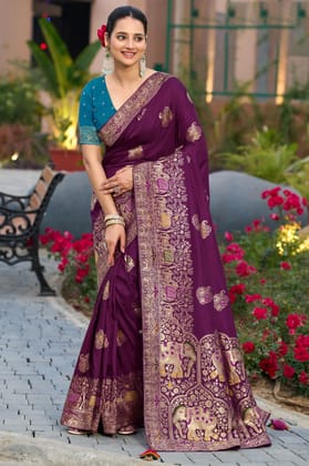 Purple Silk Saree with Meenakari Weave