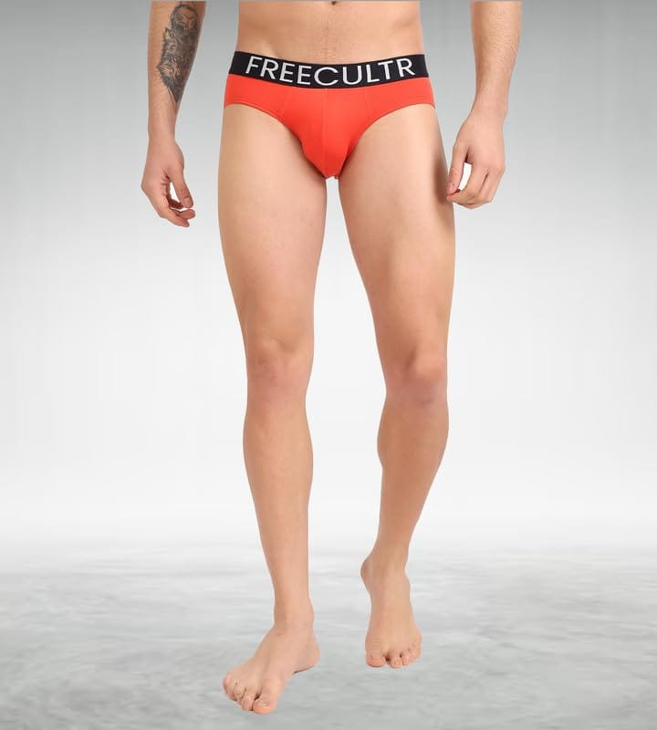 Freecultr Men's Underwear Organic Cotton (Ultrasoft Waistband) Premium Snug-Fit Brief Pack of 1-Coral