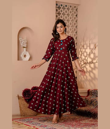 Kapadia Rayon Printed Anarkali Women's Kurti - Maroon ( Pack of 1 )