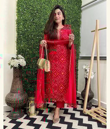 anushansa Rayon Printed Kurti With Pants Women's Stitched Salwar Suit - Red ( Pack of 1 )