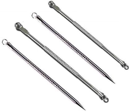 Elecsera Stainless Steel Blackhead Remover Needle Two Round & Two Pointed Tip (Pack Of 4)