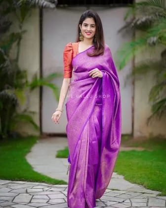 Purple Zari Woven Kanjivaram Pure Art Silk Saree