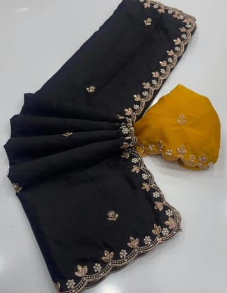 Pure Chinon saree with handwork work in all over saree with multi work