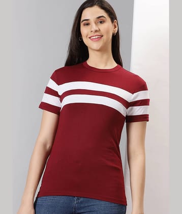 AUSK Women Cotton Blend Colorblock Regular Fit Round Neck T-Shirt ( White )