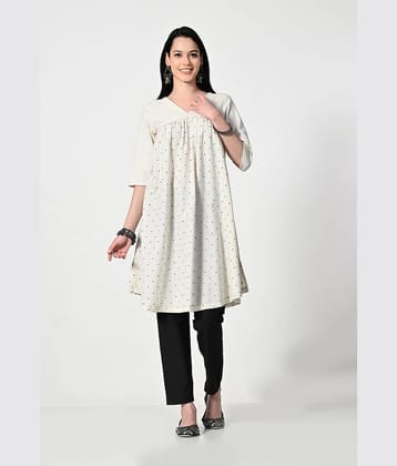AMBI Pack of 1 Cotton Blend Printed A-line Women's Kurti - ( Cream )