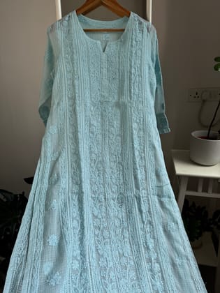 Kota Soft Cotton Chikankari Kurti - Turquoise Green - CHAND Collection-Turquoise blue / Kota cotton / S