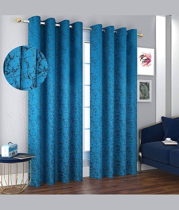Kraftiq Homes Graphic Blackout Eyelet Curtain 6 ft ( Pack of 2 ) - Blue