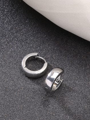 NVR Men Silver-Plated  Stainless Steel Hoop Earrings-Silver / Male / Adults