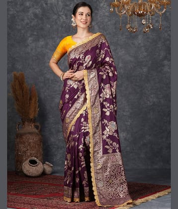 Satrani Silk Blend Embellished Saree With Unstitched Blouse Piece ( Mauve )