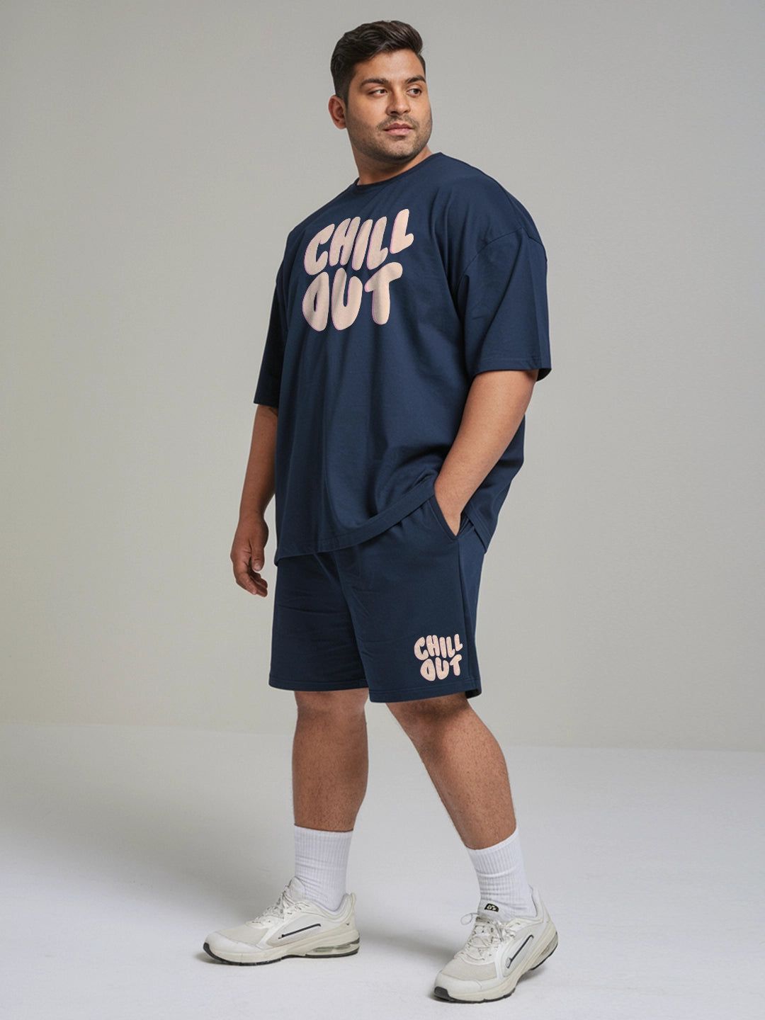 Chill Out Cotton Mens T Shirt and Shorts Combo Set (Plus Size)-XL
