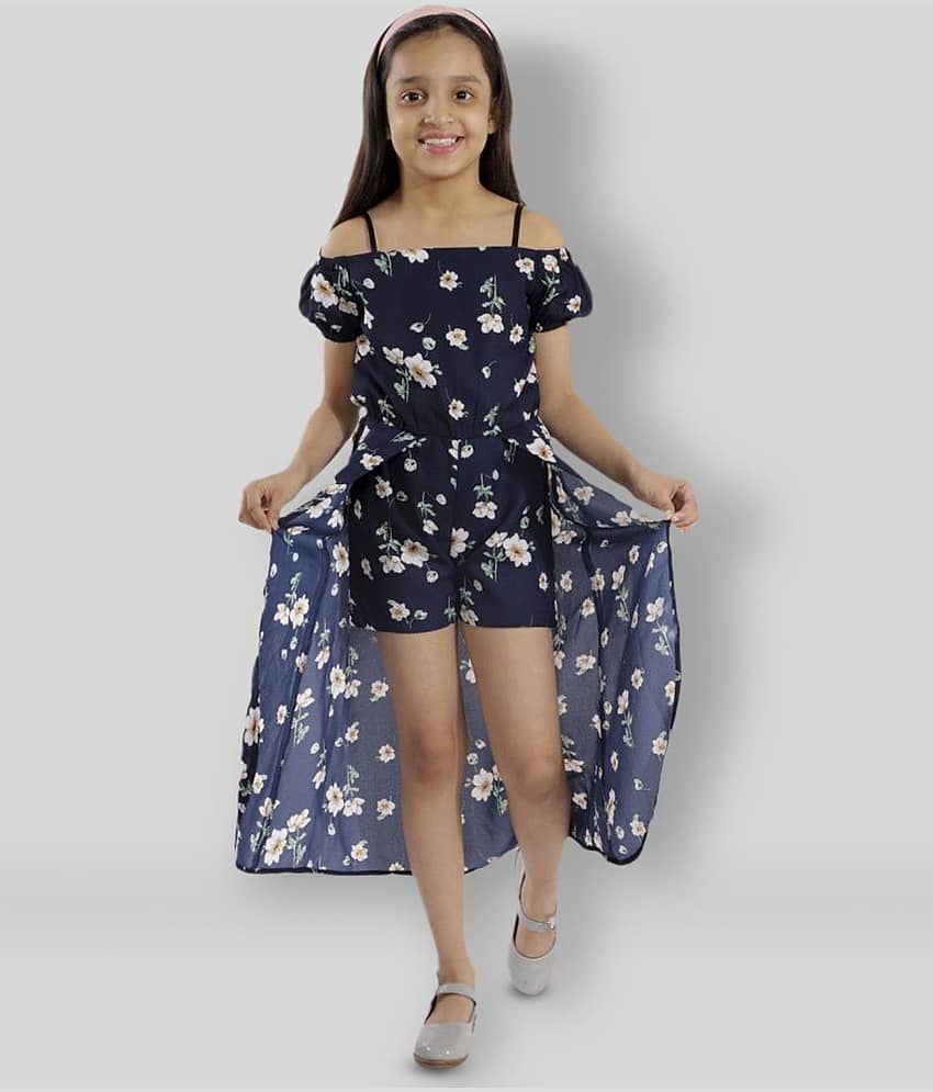 Kids Cave Girls Crepe Jumpsuit ( Pack of 1 , Navy Blue )