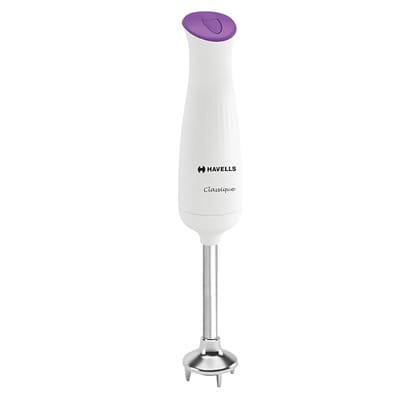 Havells Classique- S Low Noise 300 watt Hand Blender with Detachable Stainless Steel Stem, Double Bush,Copper Motor & 2 Years Warranty(Violet and white)