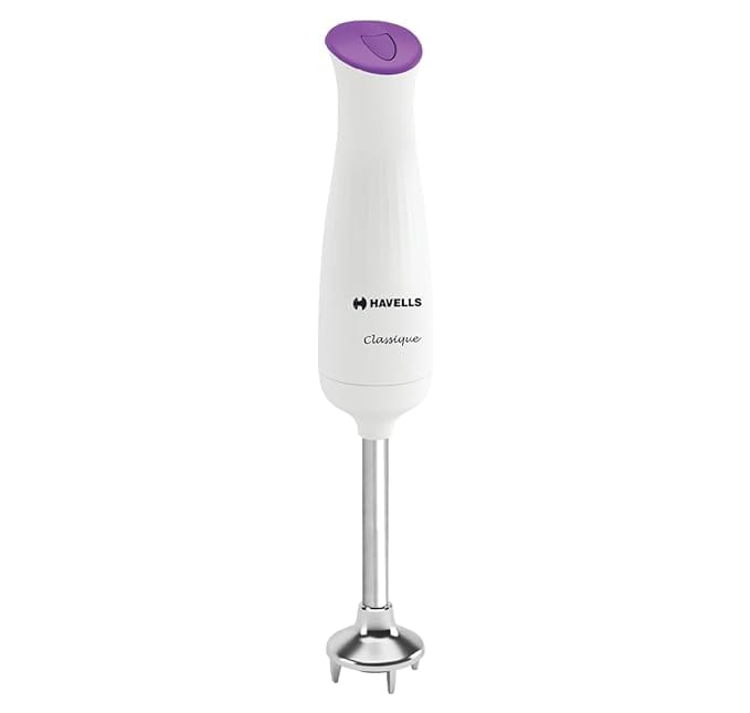 Havells Classique- S Low Noise 300 watt Hand Blender with Detachable Stainless Steel Stem, Double Bush,Copper Motor & 2 Years Warranty(Violet and white)