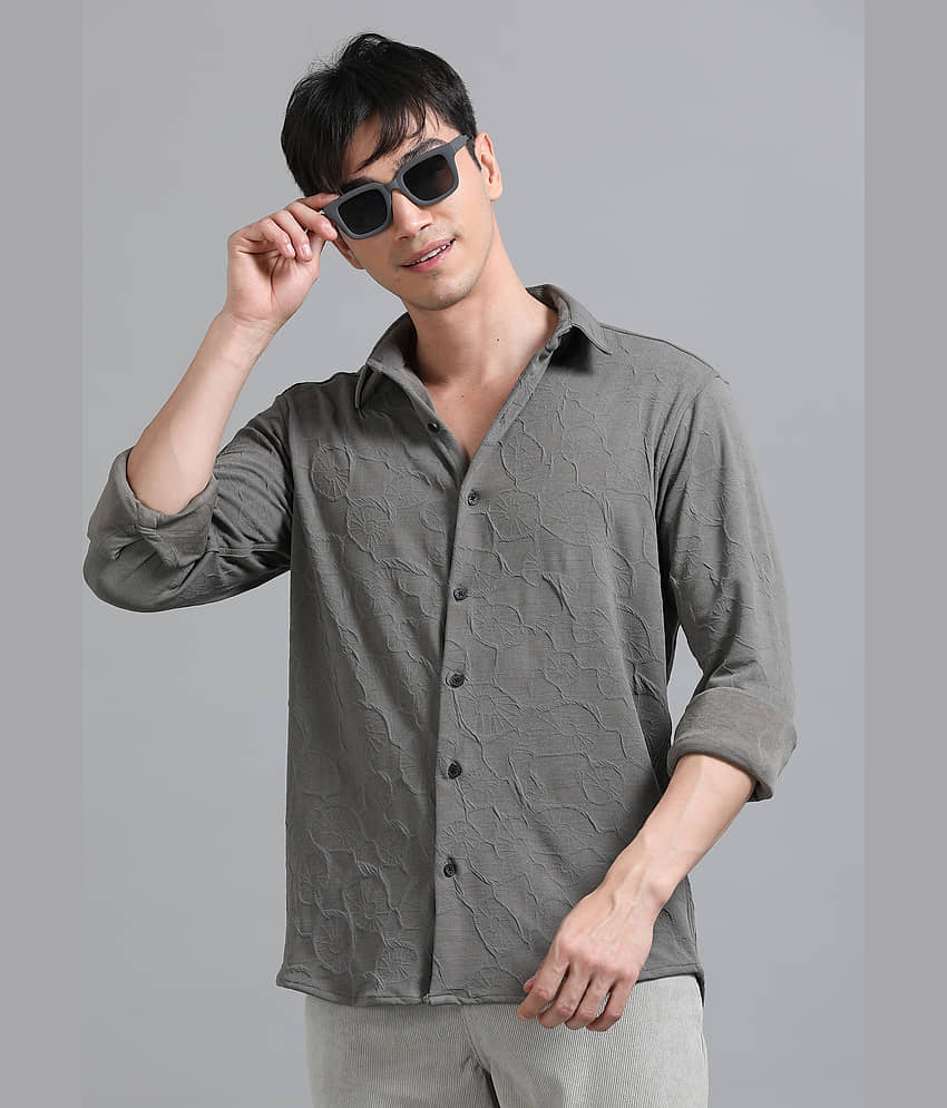 Paul Street Polyester Relaxed Fit Self Design Full Sleeves Men's Casual Shirt - Grey ( Pack of 1 )