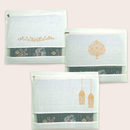 IVillage Reusable Cotton Saree Covers Pack of 3 White
