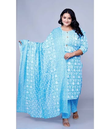 JC4U Cotton Printed Kurti With Pants Women's Stitched Salwar Suit - Blue ( Pack of 1 )