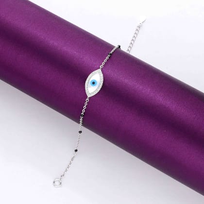Sterling Silver Black Beads Evil Eye Bracelet-White Stone / Silver