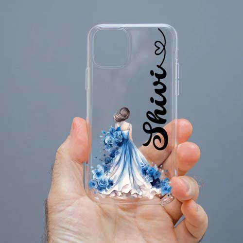 Personalized Cute Girl Transparent Silicon Case Customised with Name for Oppo, Vivo, Redmi, Realme, Poco, Mi, OnePlus, Samsung, iPhone, and More - design 68