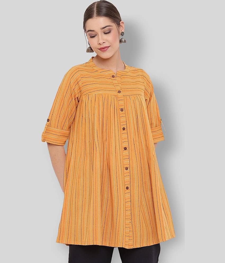 Janasya - Mustard Cotton Women's A-Line Top ( Pack of 1 )