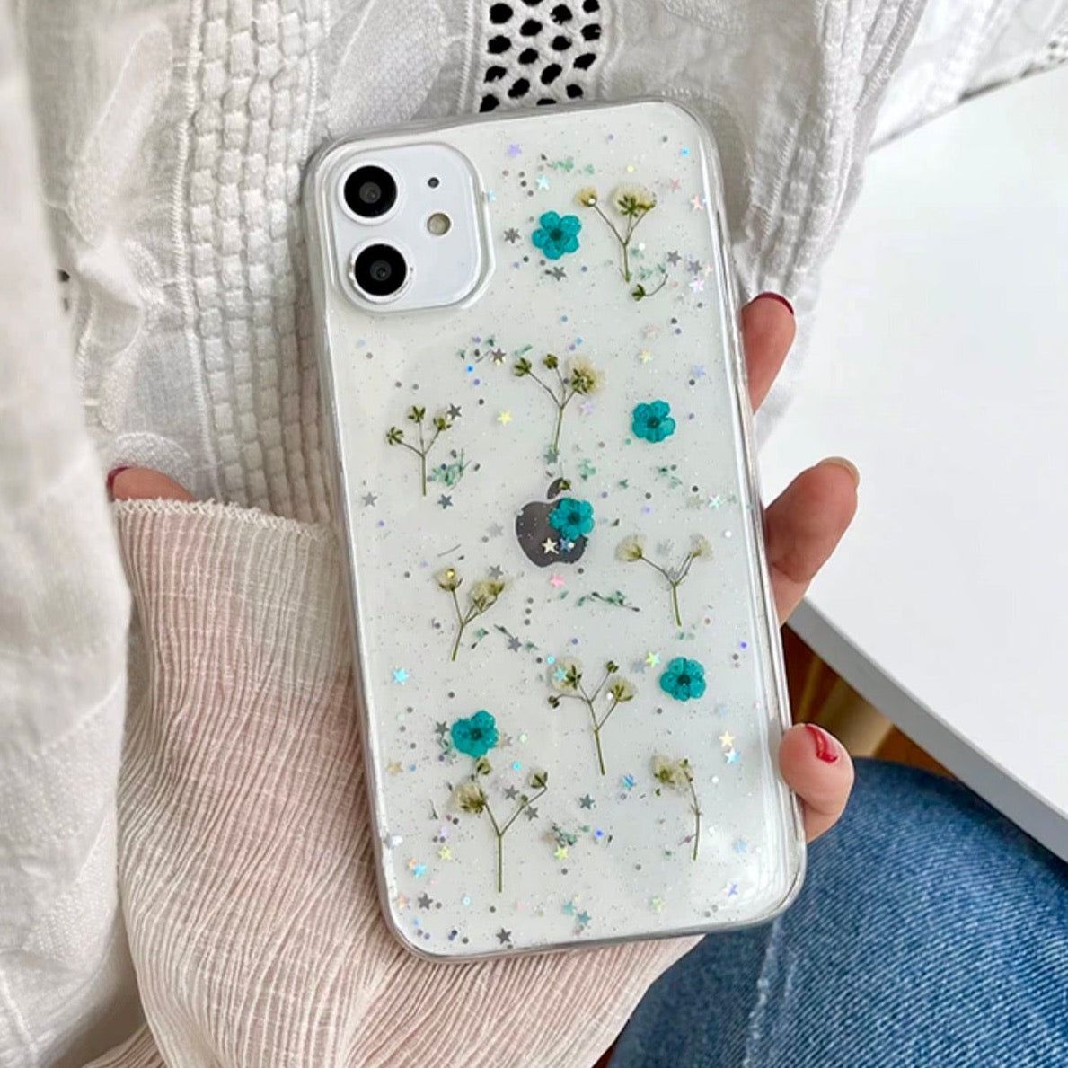 Real Cosmos Floral Glitter Cover-iPhone 12