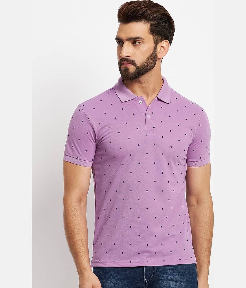 RELANE Pack of 1 Cotton Blend Regular Fit Printed Half Sleeves Men's Polo T Shirt ( Lavender )